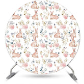Aperturee - White Pink Bunny Greenery Round Birthday Backdrop